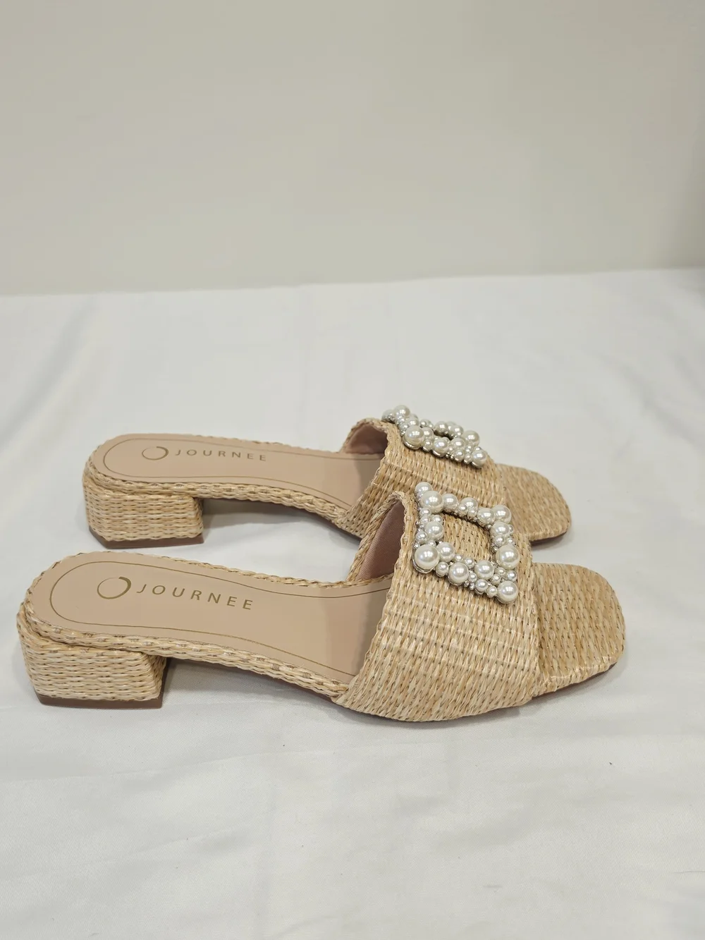 Journee Collection Jistina Women’s Pearl-Embellished Woven Slide Sandals Natural